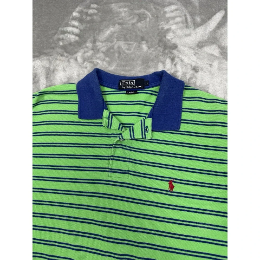 Vintage Polo Ralph Lauren Shirt Mens Large Green Striped Blue Golf Pony 90s Y2K